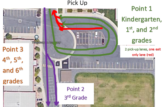 Pick up location Map. Location of the Youngest child: East building grades K-2, pavilion grade 3, West building grades 4-6